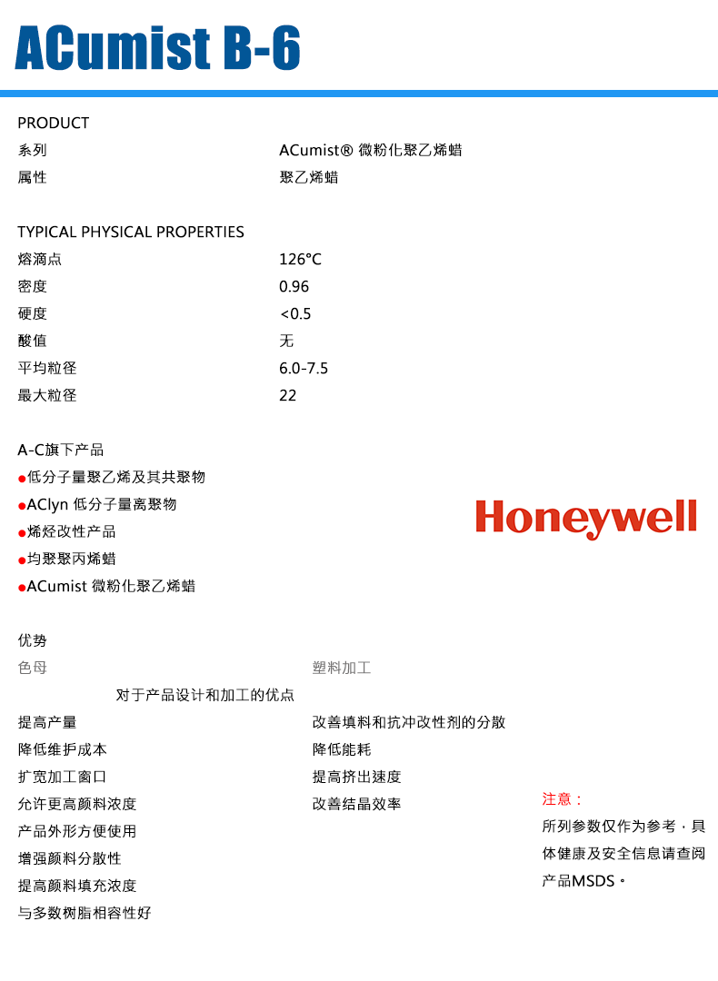 ACumist B-6 微粉化聚乙烯蠟 原裝霍尼韋爾